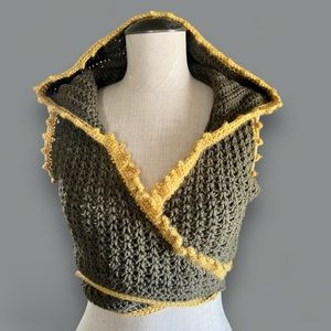 Crochet Hooded Wrap Sleeveless Top Fairycore Handmade